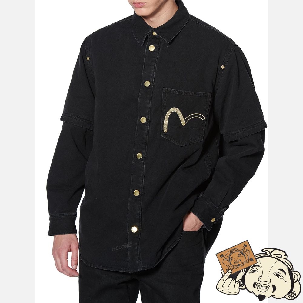 Men Evisu 2-IN-1 PADDED DENIM SHIRT JACKET Noir | 925QXBFPI