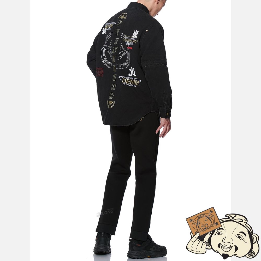 Men Evisu 2-IN-1 PADDED DENIM SHIRT JACKET Noir | 925QXBFPI