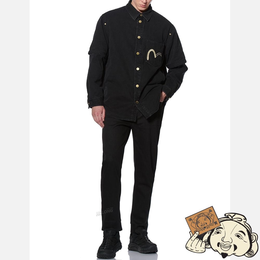 Men Evisu 2-IN-1 PADDED DENIM SHIRT JACKET Noir | 925QXBFPI