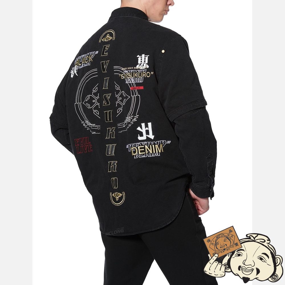 Men Evisu 2-IN-1 PADDED DENIM SHIRT JACKET Noir | 925QXBFPI
