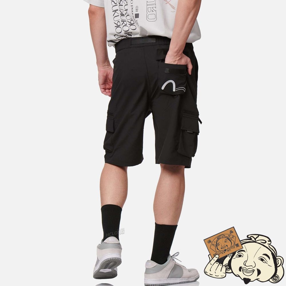 Men Evisu ADJUSTABLE WEBBING BELT CARGO SHORTS Noir | 248YDUPAF