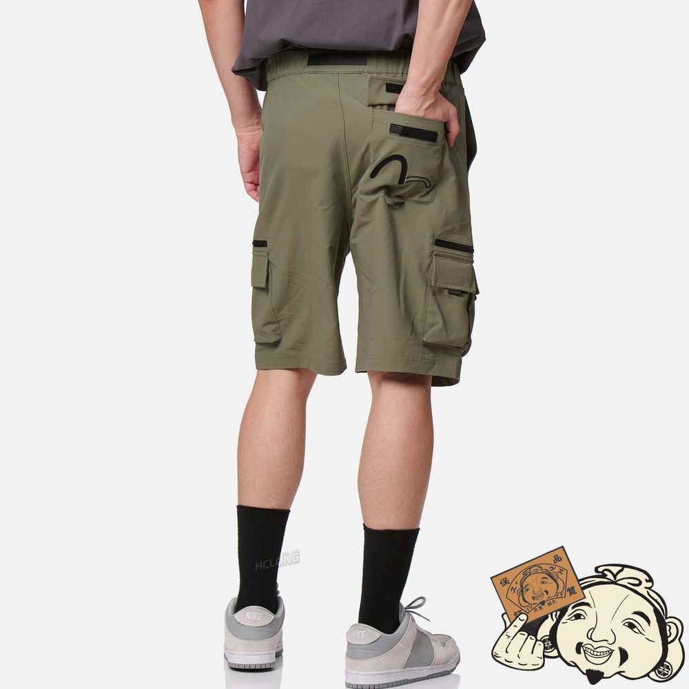 Men Evisu ADJUSTABLE WEBBING BELT CARGO SHORTS Vert | 680TQAVIX