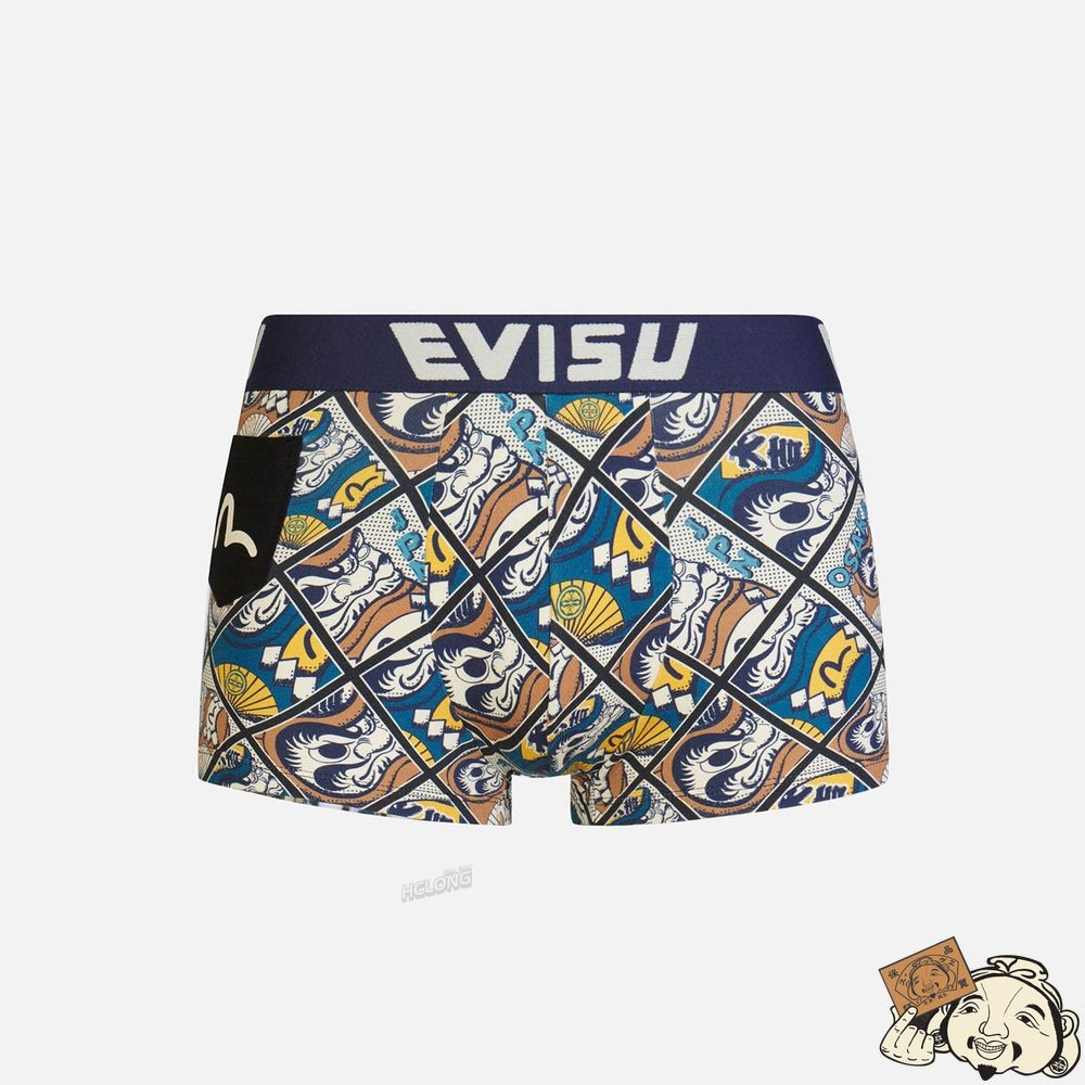 Men Evisu ALLOVER DARUMA POSTER PRINT TRUNKS Noir | 865EDKQIA