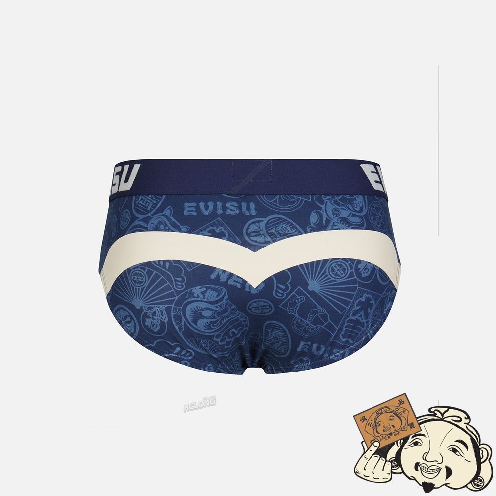 Men Evisu ALLOVER EVISU SQUAD PRINT BRIEFS Bleu Marine | 526UZLRAE