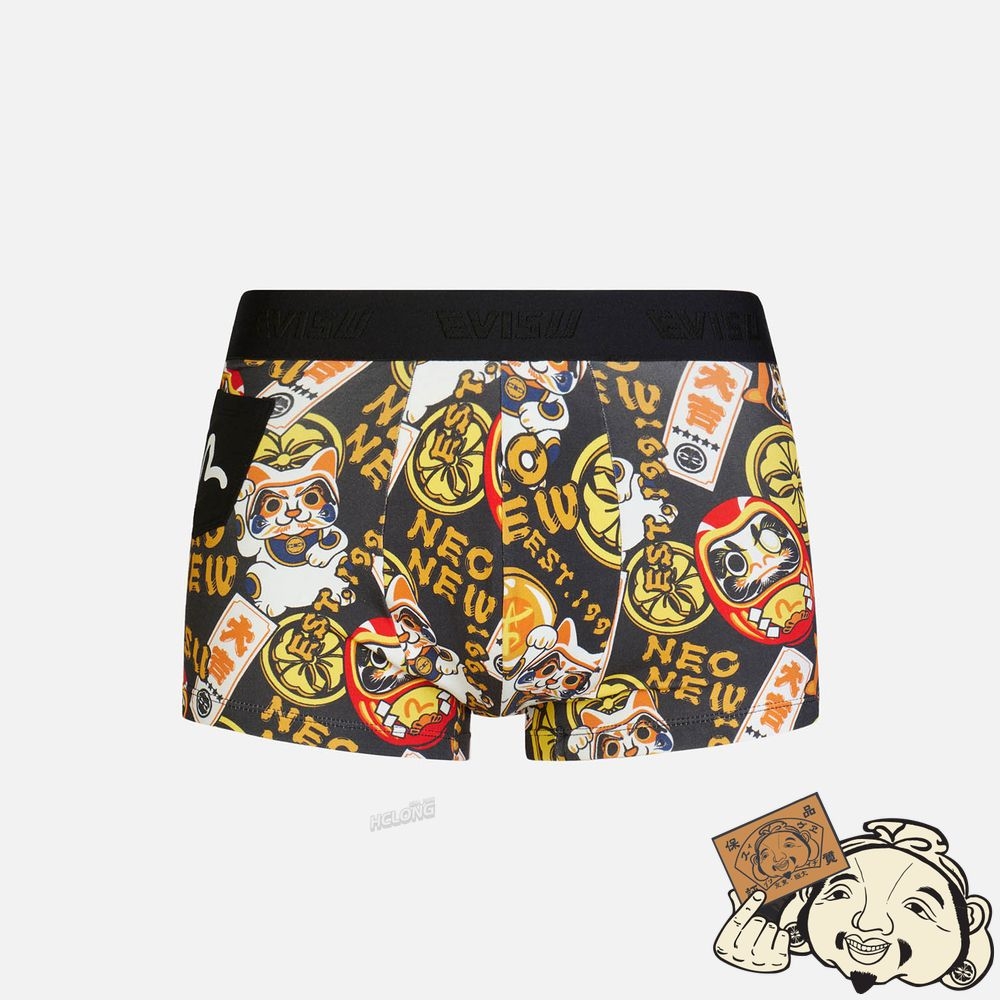 Men Evisu ALLOVER EVISU SQUAD PRINT TRUNKS Noir | 183ZMVLOC