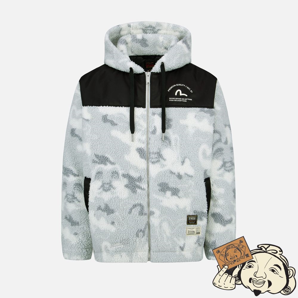 Men Evisu ALLOVER GODHEAD CAMOUFLAGE ZIP-UP SHERPA JACKET MULTIPLE | 762YVOSGQ