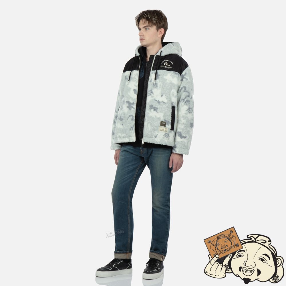 Men Evisu ALLOVER GODHEAD CAMOUFLAGE ZIP-UP SHERPA JACKET MULTIPLE | 762YVOSGQ