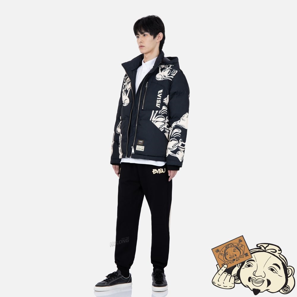 Men Evisu ALLOVER GODHEAD PRINT DOWN JACKET Noir | 569NWBSEC