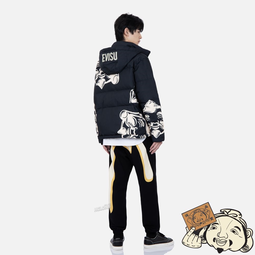 Men Evisu ALLOVER GODHEAD PRINT DOWN JACKET Noir | 569NWBSEC
