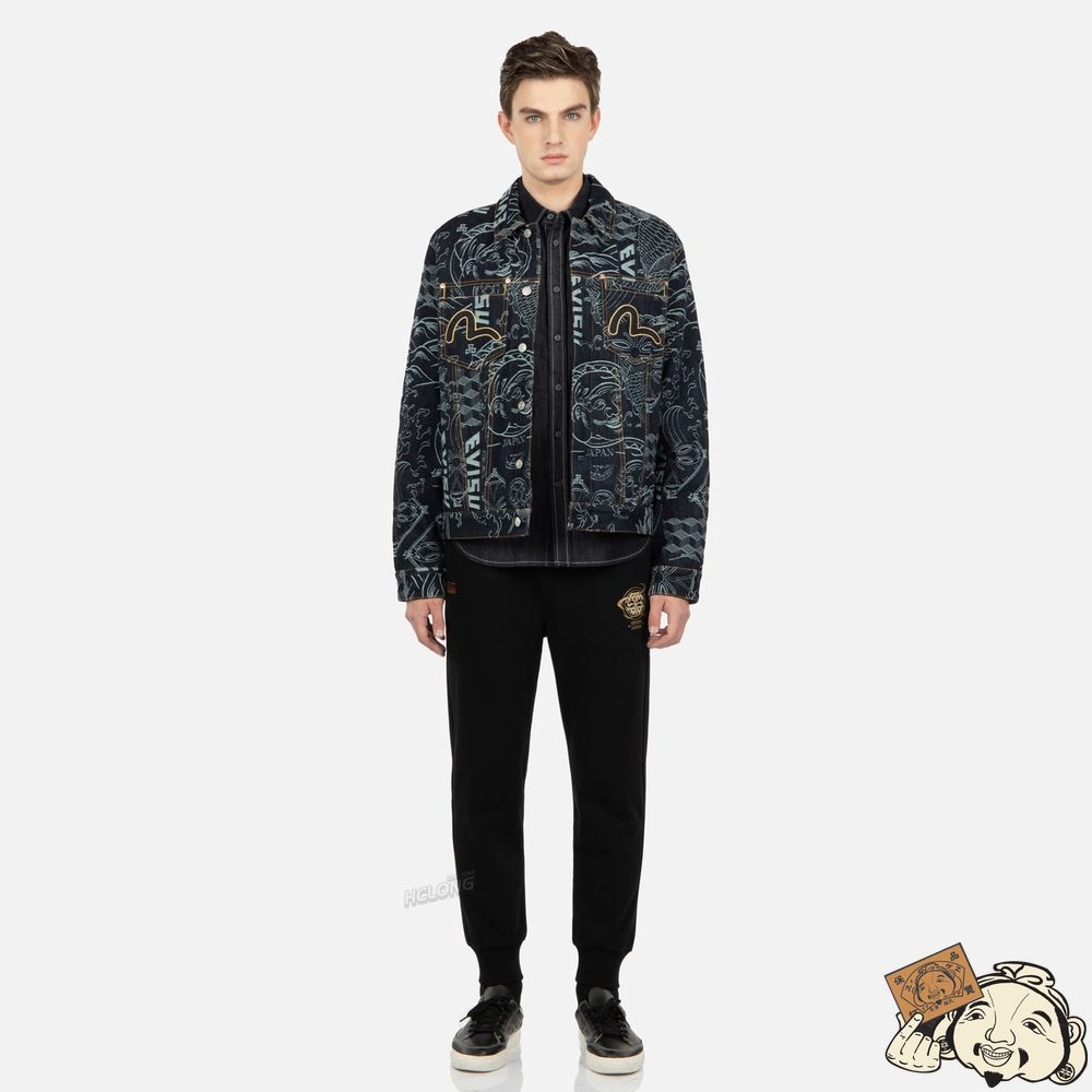 Men Evisu ALLOVER JAPANESE PATTERN JACQUARD DENIM JACKET Indigo | 235KTRYMX