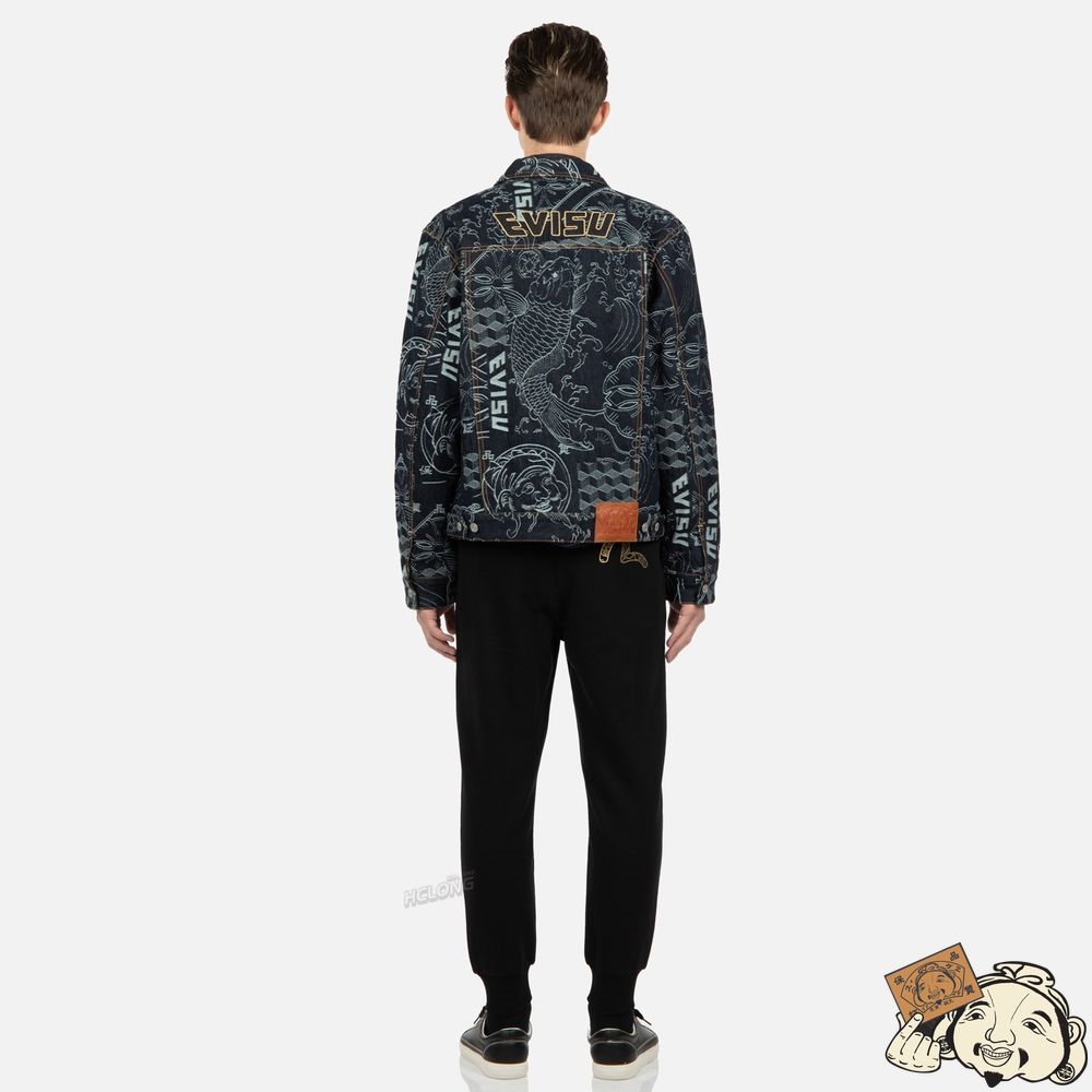 Men Evisu ALLOVER JAPANESE PATTERN JACQUARD DENIM JACKET Indigo | 235KTRYMX