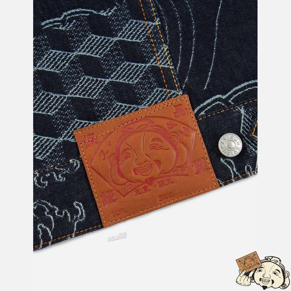 Men Evisu ALLOVER JAPANESE PATTERN JACQUARD DENIM JACKET Indigo | 235KTRYMX