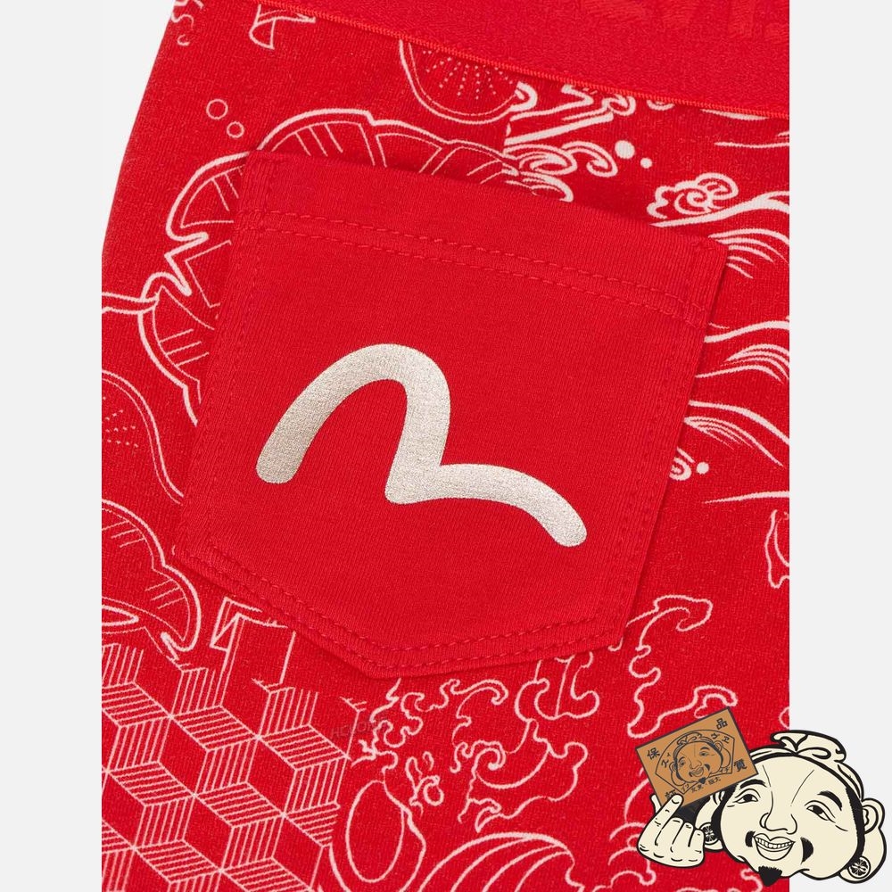 Men Evisu ALLOVER JAPANESE PATTERN PRINT TRUNKS Rouge | 925TWKEAY