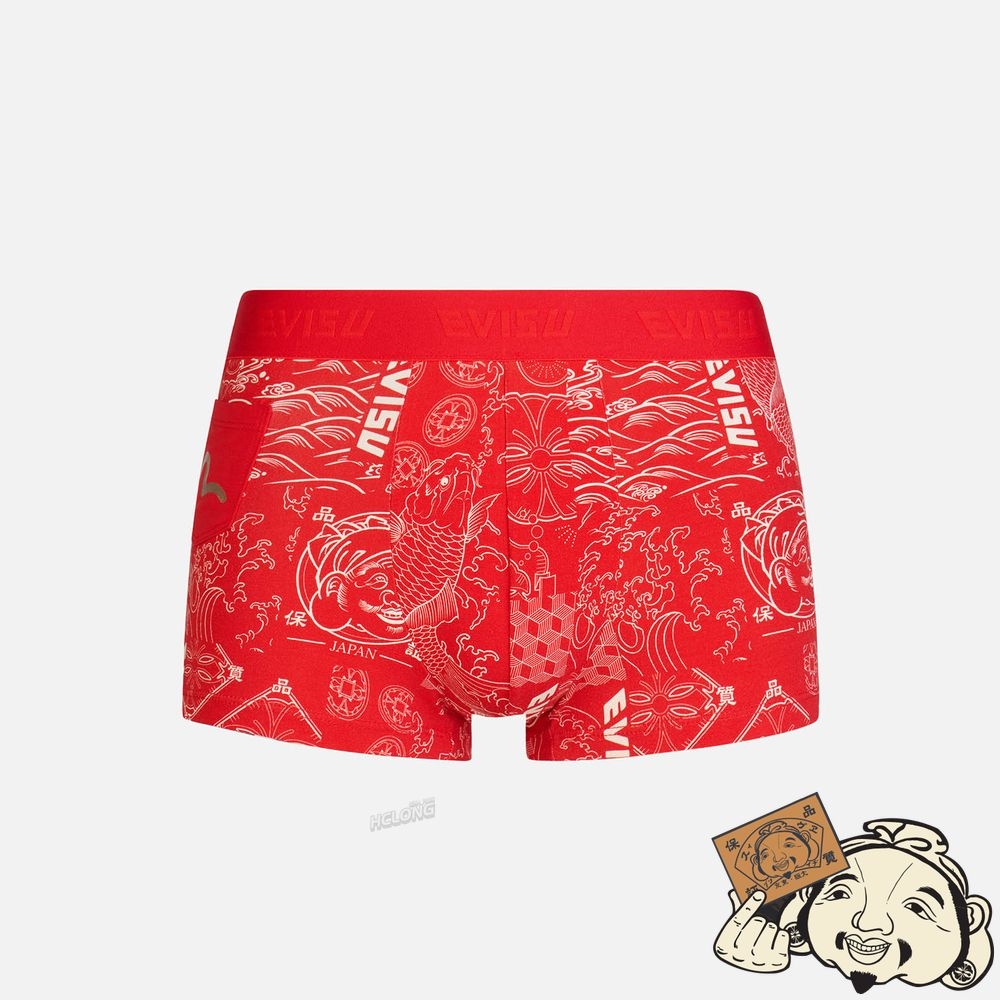 Men Evisu ALLOVER JAPANESE PATTERN PRINT TRUNKS Rouge | 925TWKEAY
