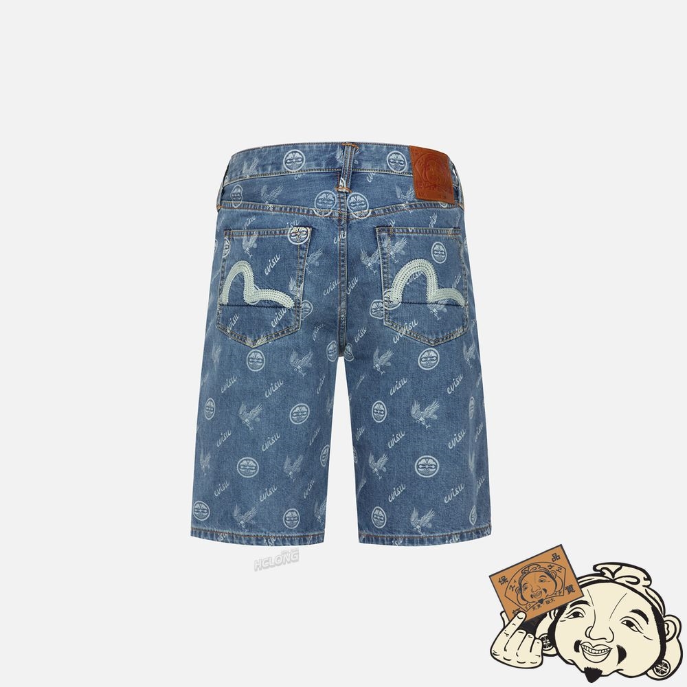 Men Evisu ALLOVER KAMON AND EAGLE PRINT DENIM SHORTS Indigo | 465AZELOT