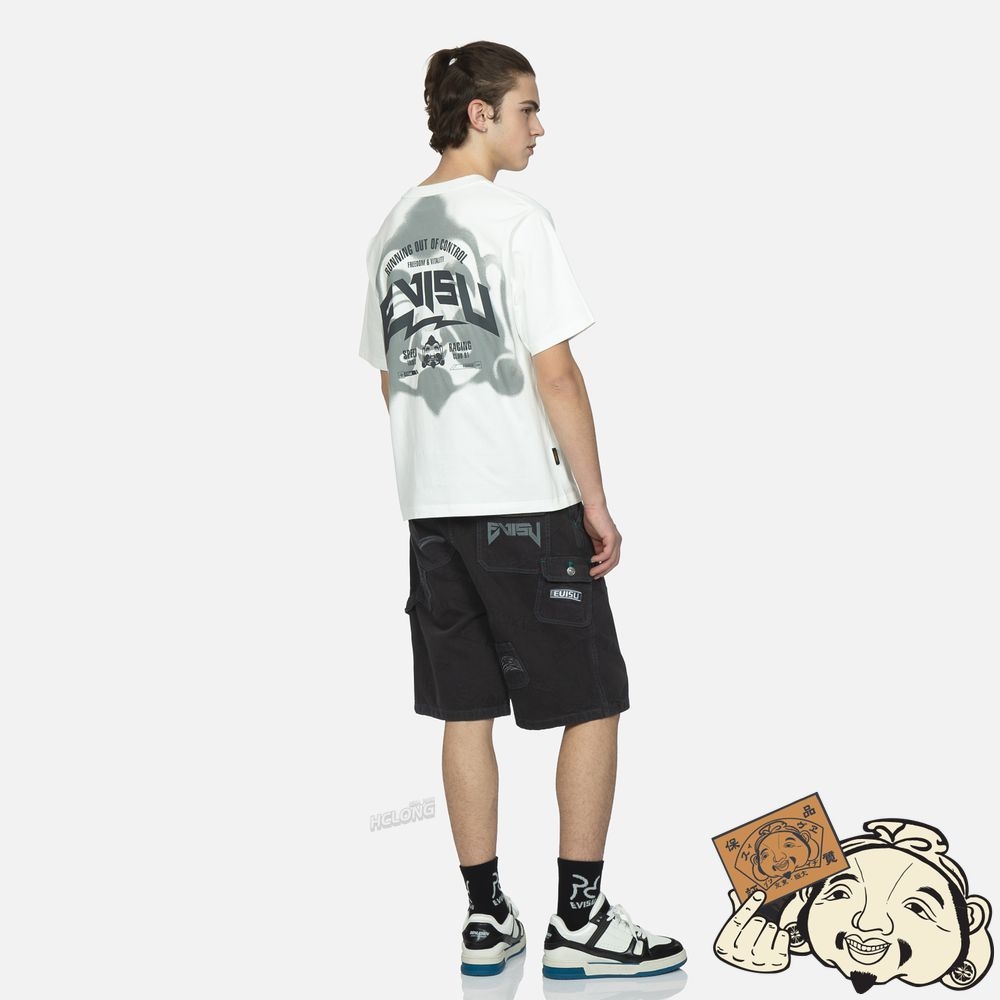 Men Evisu ALLOVER LOGO JACQUARD SHORTS WITH MULTIPLE POCKETS CHARCOAL | 283ROASBC