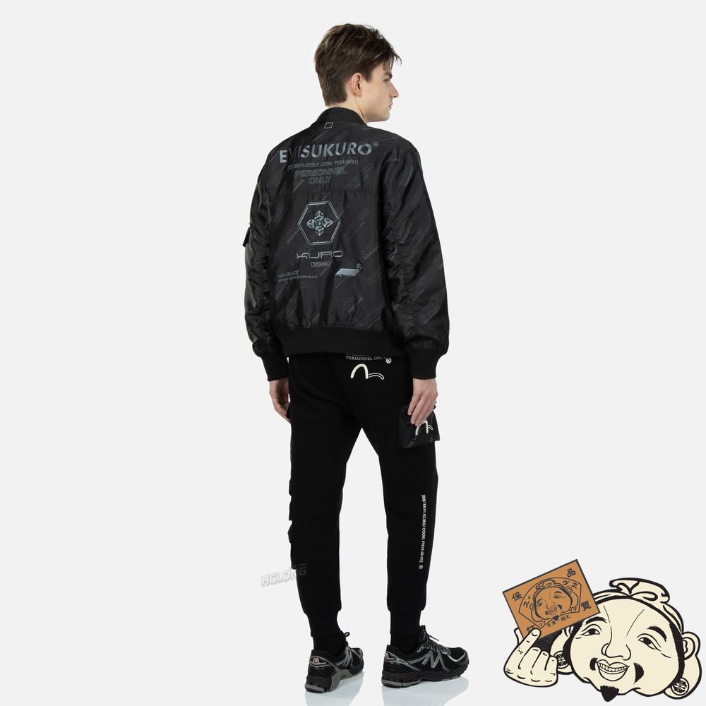 Men Evisu ALLOVER LOGO PRINT BOMBER JACKET Noir | 159OZEMPL