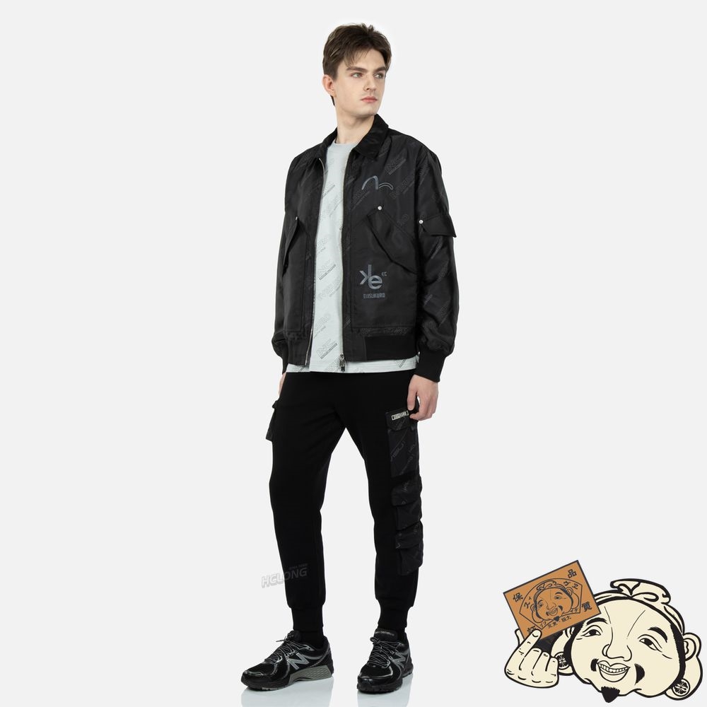 Men Evisu ALLOVER LOGO PRINT BOMBER JACKET Noir | 159OZEMPL