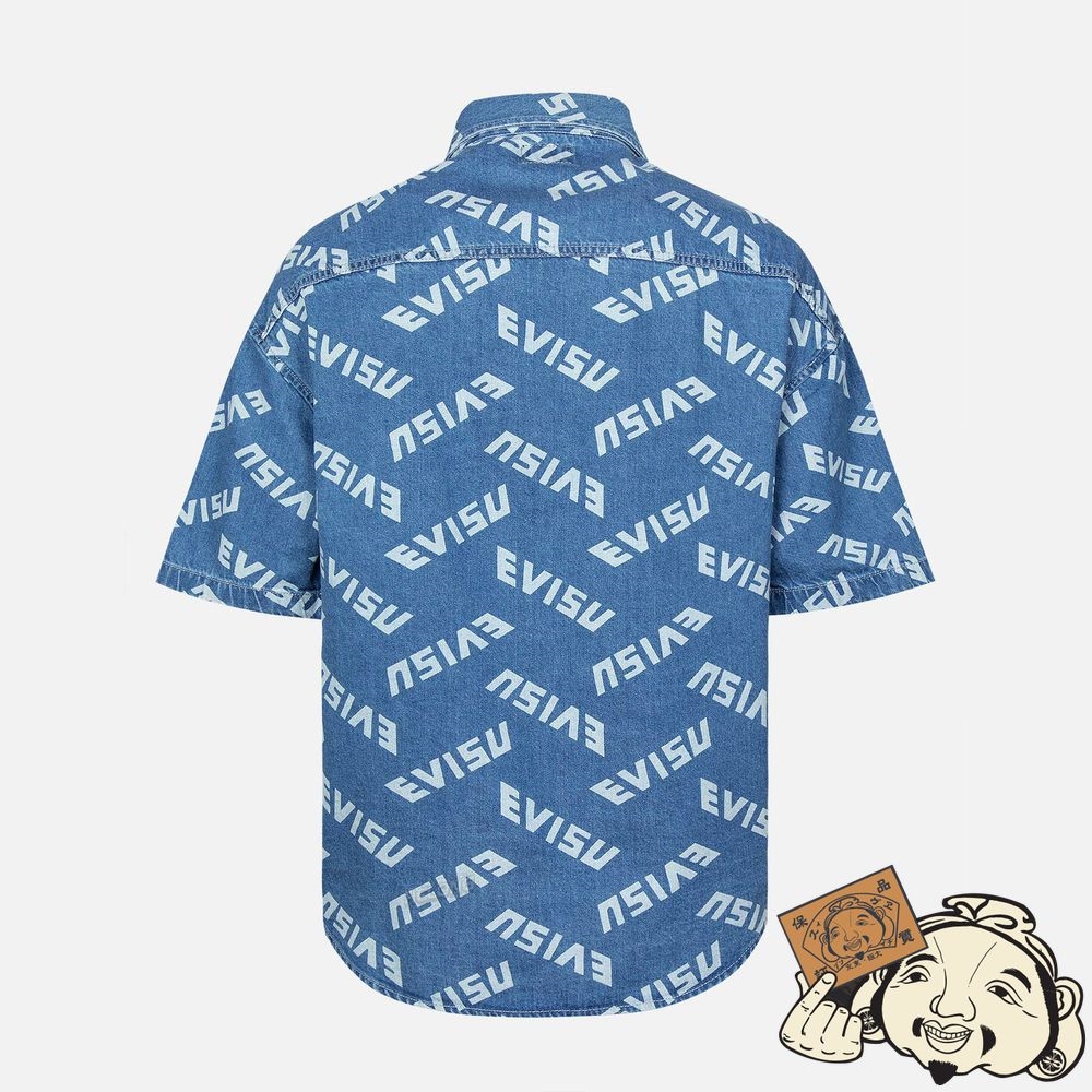 Men Evisu ALLOVER LOGO PRINT DENIM SHIRT Bleu | 906WGMIZR