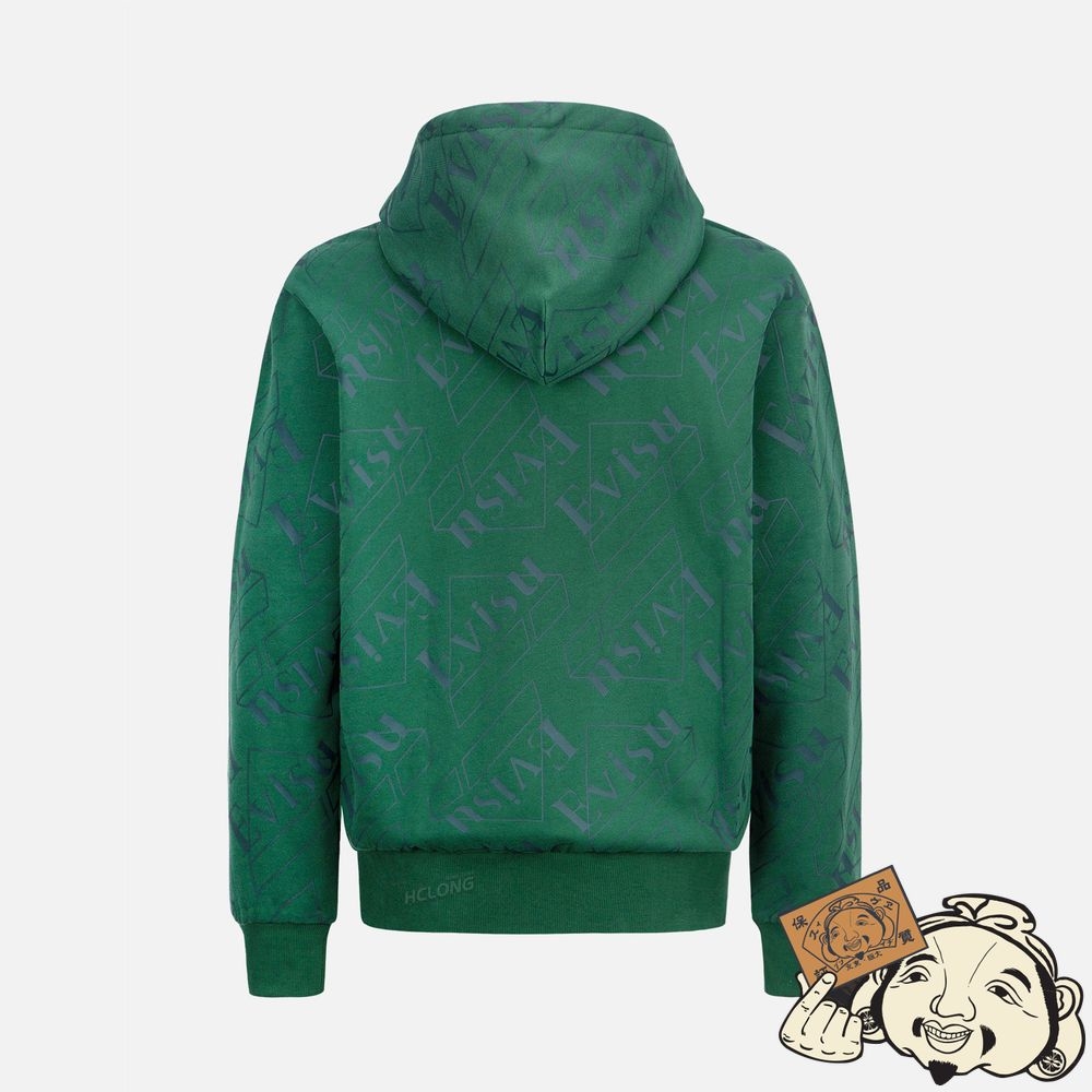 Men Evisu ALLOVER LOGO PRINT HOODED SWEATSHIRT Vert | 456CPWHUE