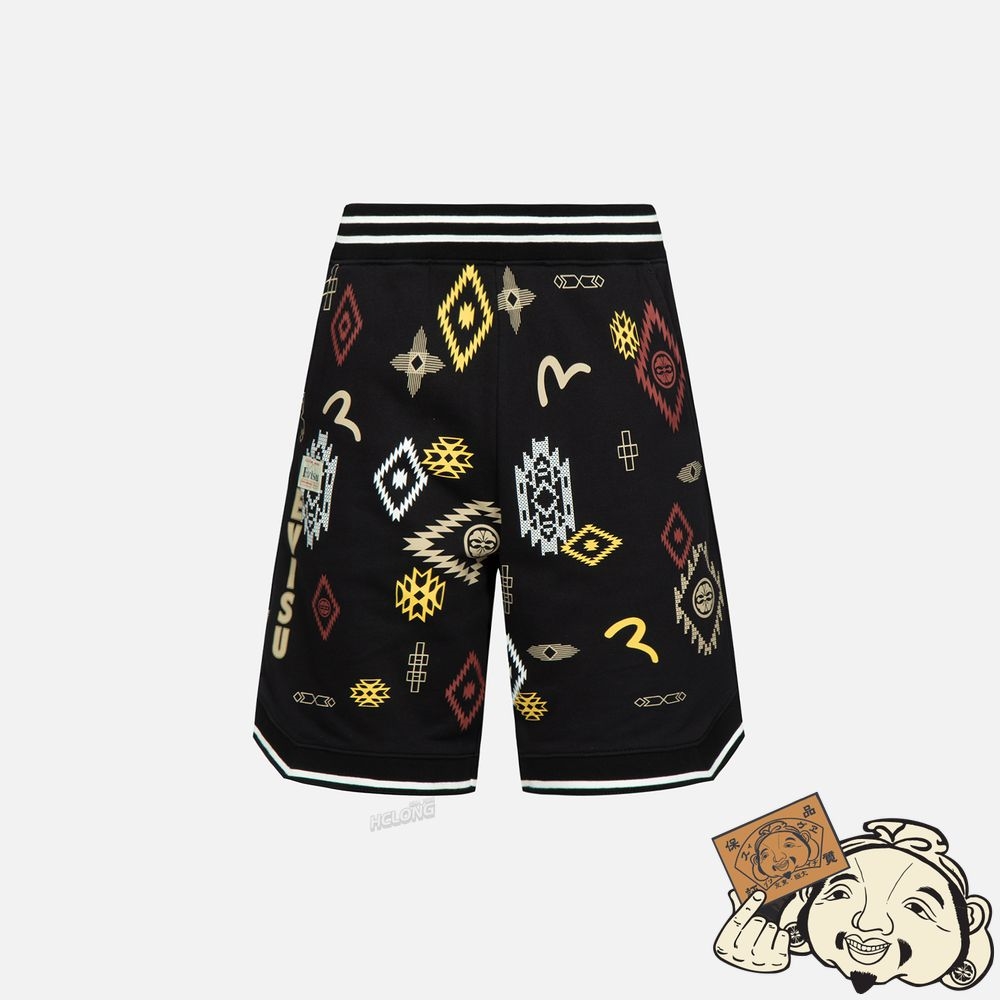Men Evisu ALLOVER NOMADIC-PATTERN PRINT SWEAT SHORTS Noir | 968ARZYLX