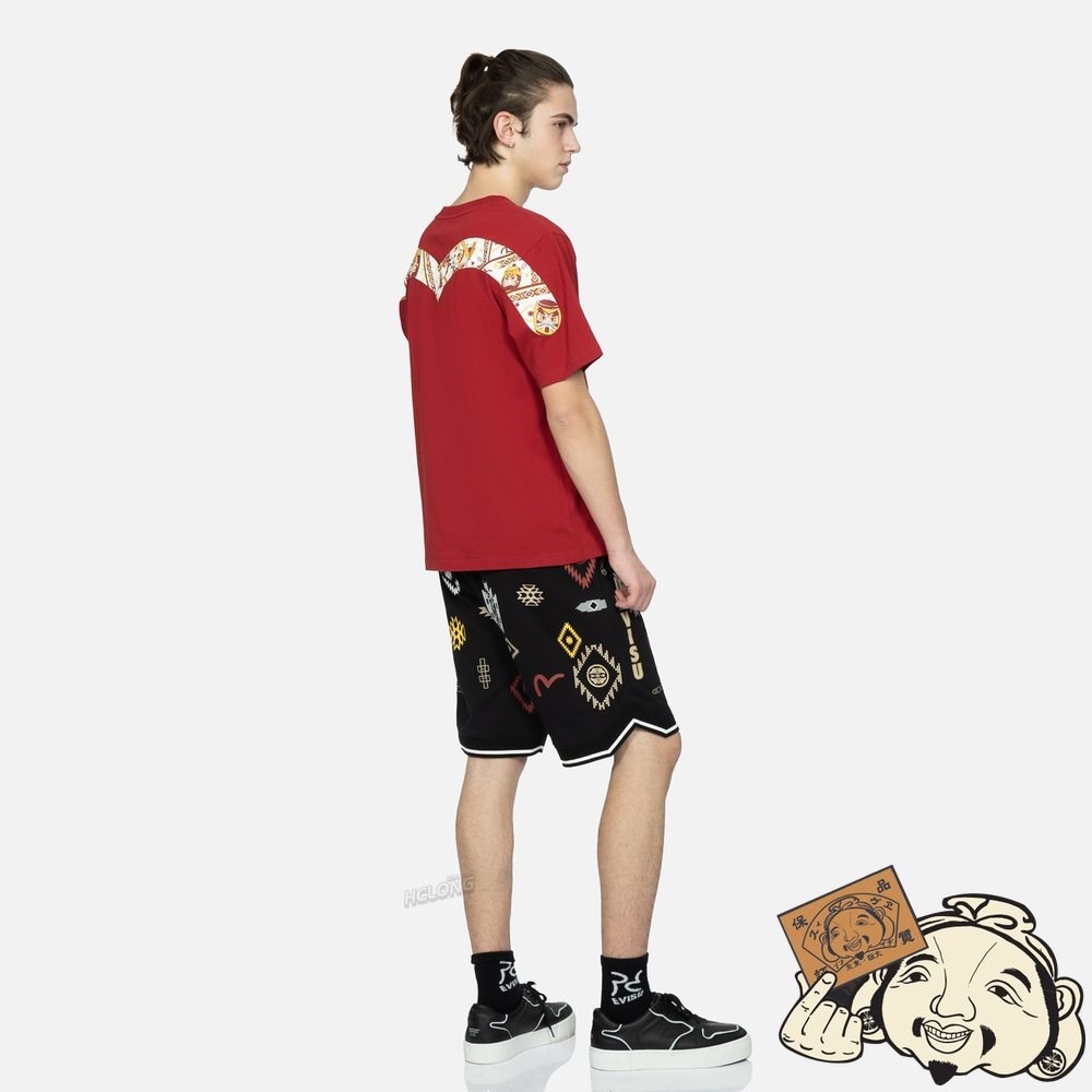 Men Evisu ALLOVER NOMADIC-PATTERN PRINT SWEAT SHORTS Noir | 968ARZYLX