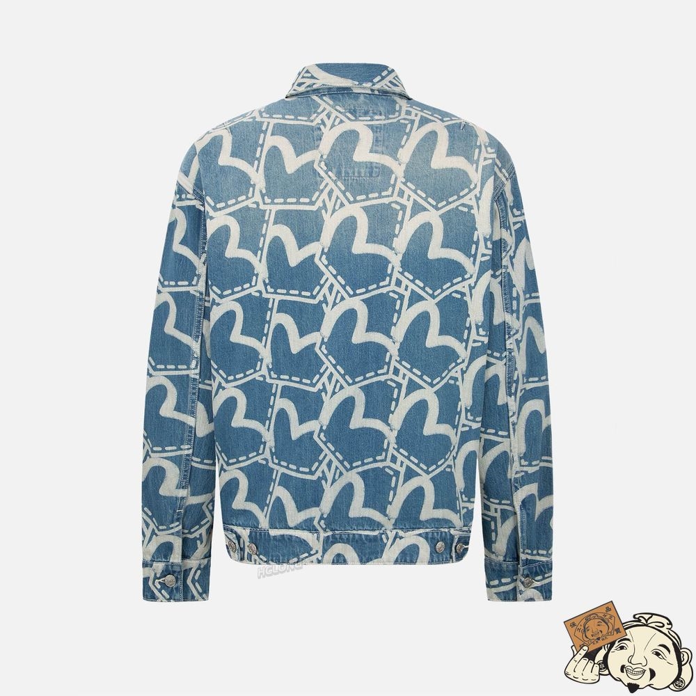Men Evisu ALLOVER POCKET GRAPHIC DISCHARGED PRINT DENIM JACKET Indigo | 730YLOJPW