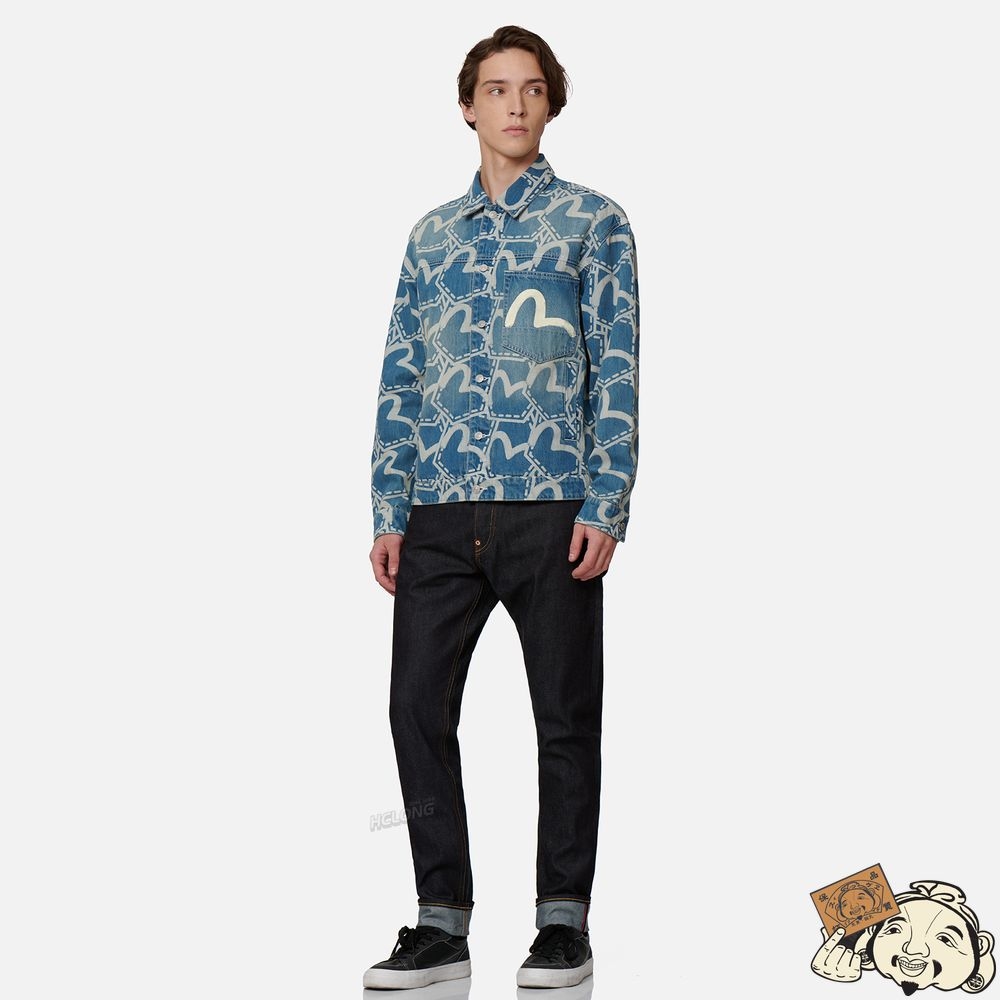Men Evisu ALLOVER POCKET GRAPHIC DISCHARGED PRINT DENIM JACKET Indigo | 730YLOJPW