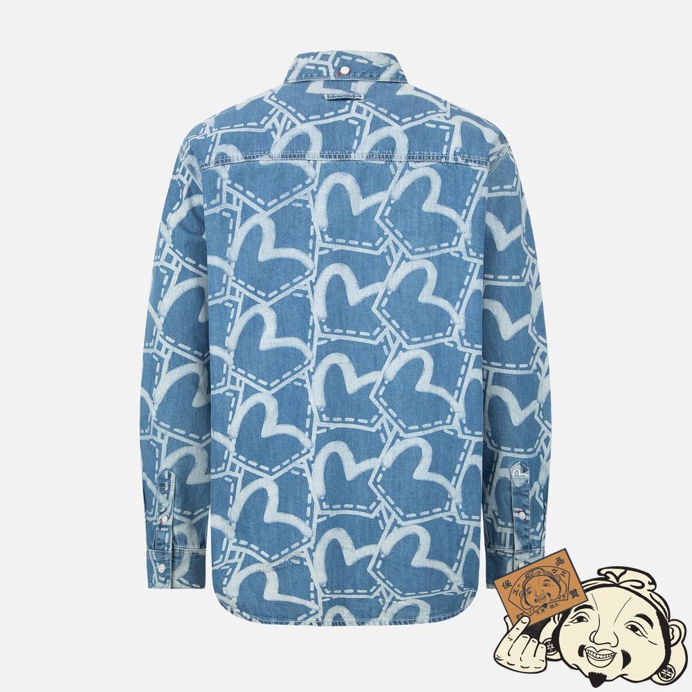 Men Evisu ALLOVER POCKET GRAPHIC PRINT DENIM SHIRT Indigo | 203IGZPAO
