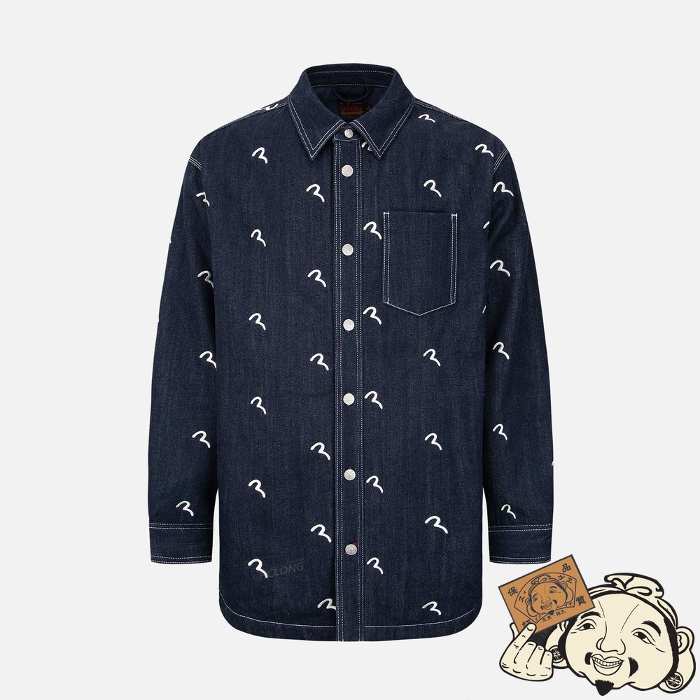 Men Evisu ALLOVER SEAGULL EMBROIDERY PADDED SHIRT JACKET Indigo | 819QEBILV