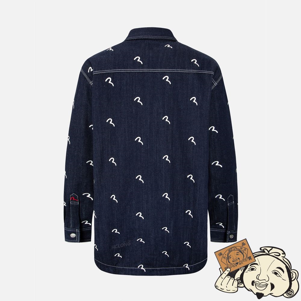 Men Evisu ALLOVER SEAGULL EMBROIDERY PADDED SHIRT JACKET Indigo | 819QEBILV