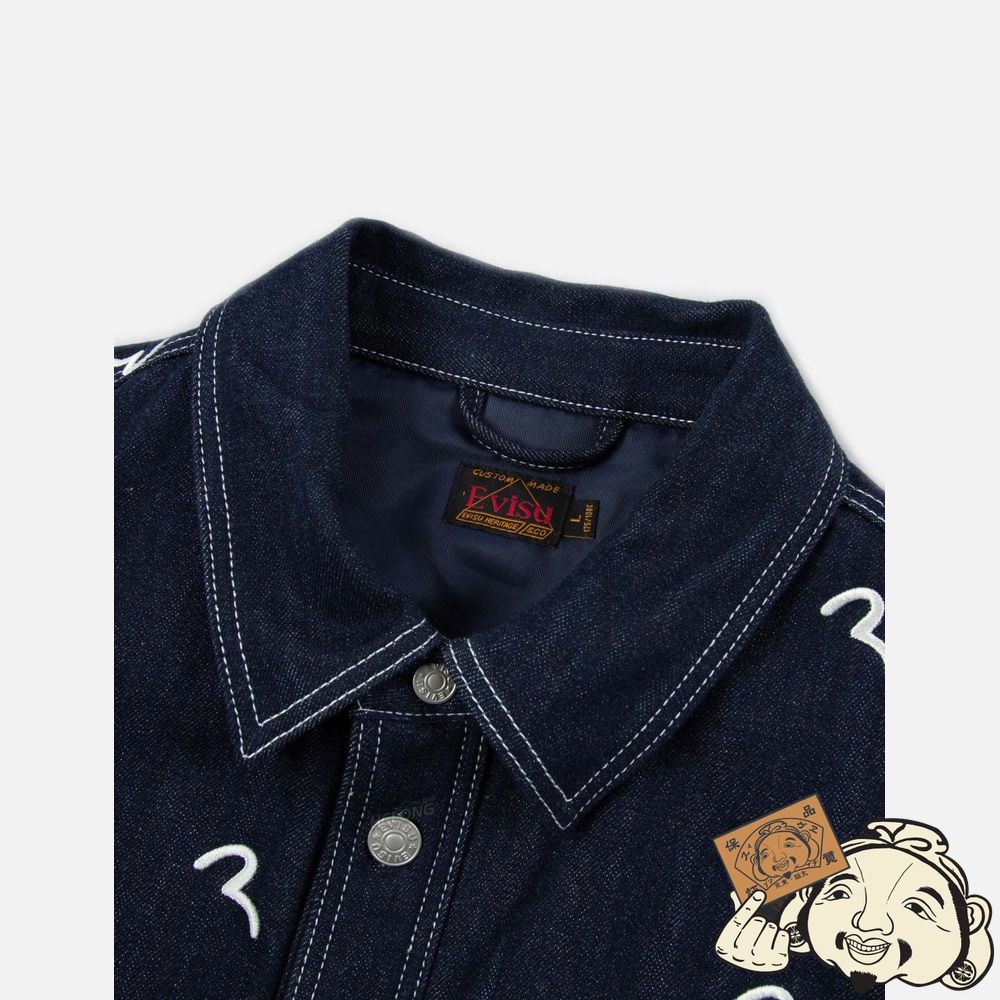 Men Evisu ALLOVER SEAGULL EMBROIDERY PADDED SHIRT JACKET Indigo | 819QEBILV