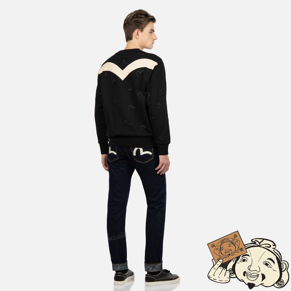 Men Evisu ALLOVER SEAGULL EMBROIDERY SWEATSHIRT Noir | 983RFGMSA