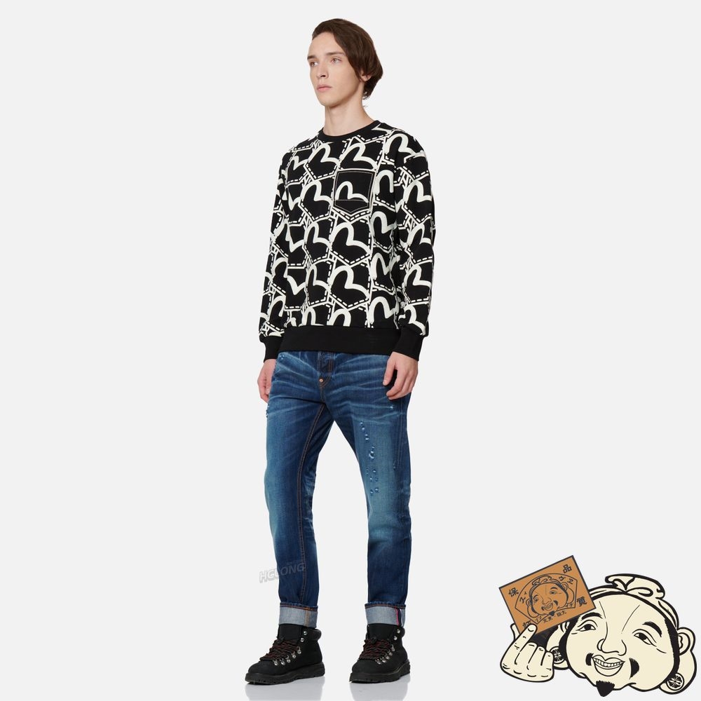 Men Evisu ALLOVER SEAGULL POCKET GRAPHIC PRINT SWEATSHIRT Noir | 435ONLQHX