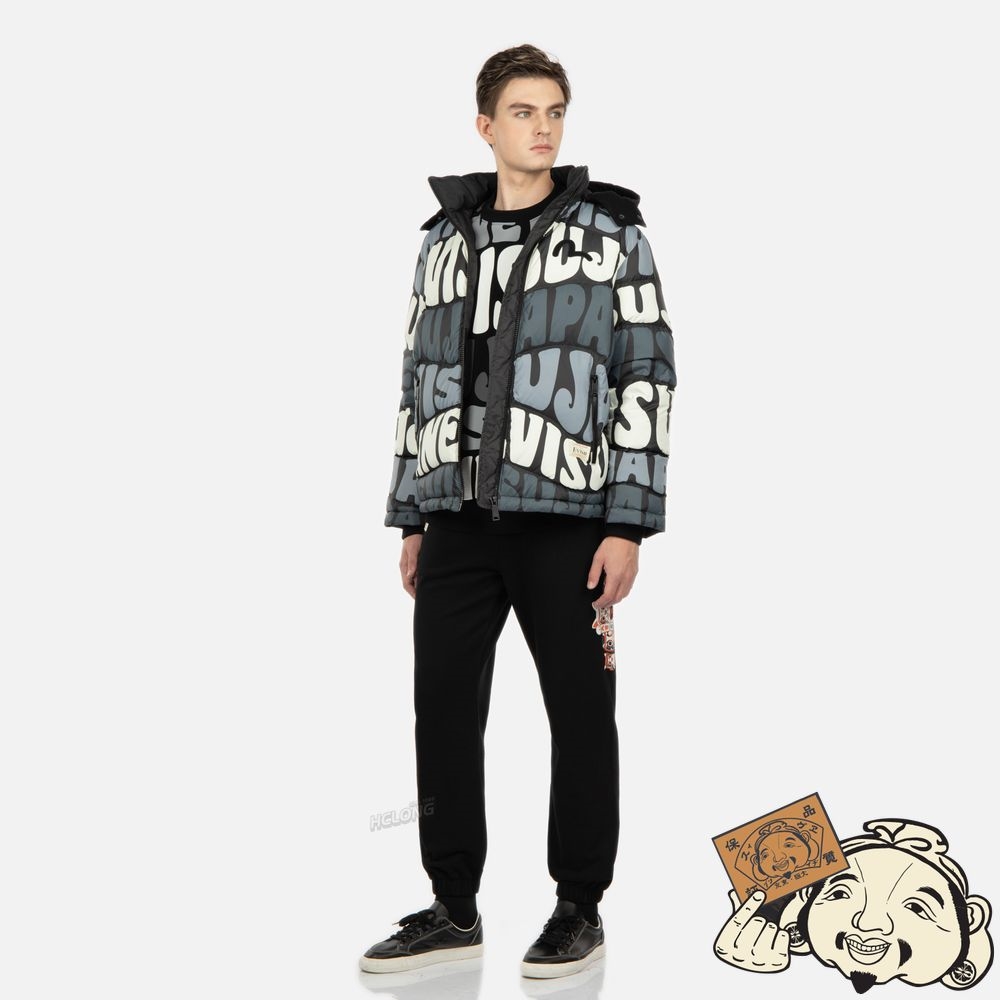 Men Evisu ALLOVER WAVY TEXT PRINT DOWN JACKET Noir | 913ILDNOQ