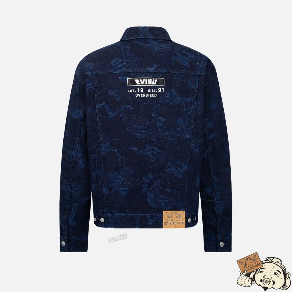Men Evisu Allover Camouflage Jacquard Denim Jacket Indigo | 273AJQXML