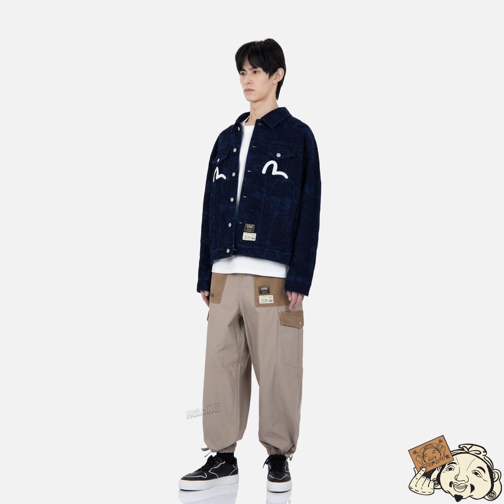 Men Evisu Allover Camouflage Jacquard Denim Jacket Indigo | 273AJQXML