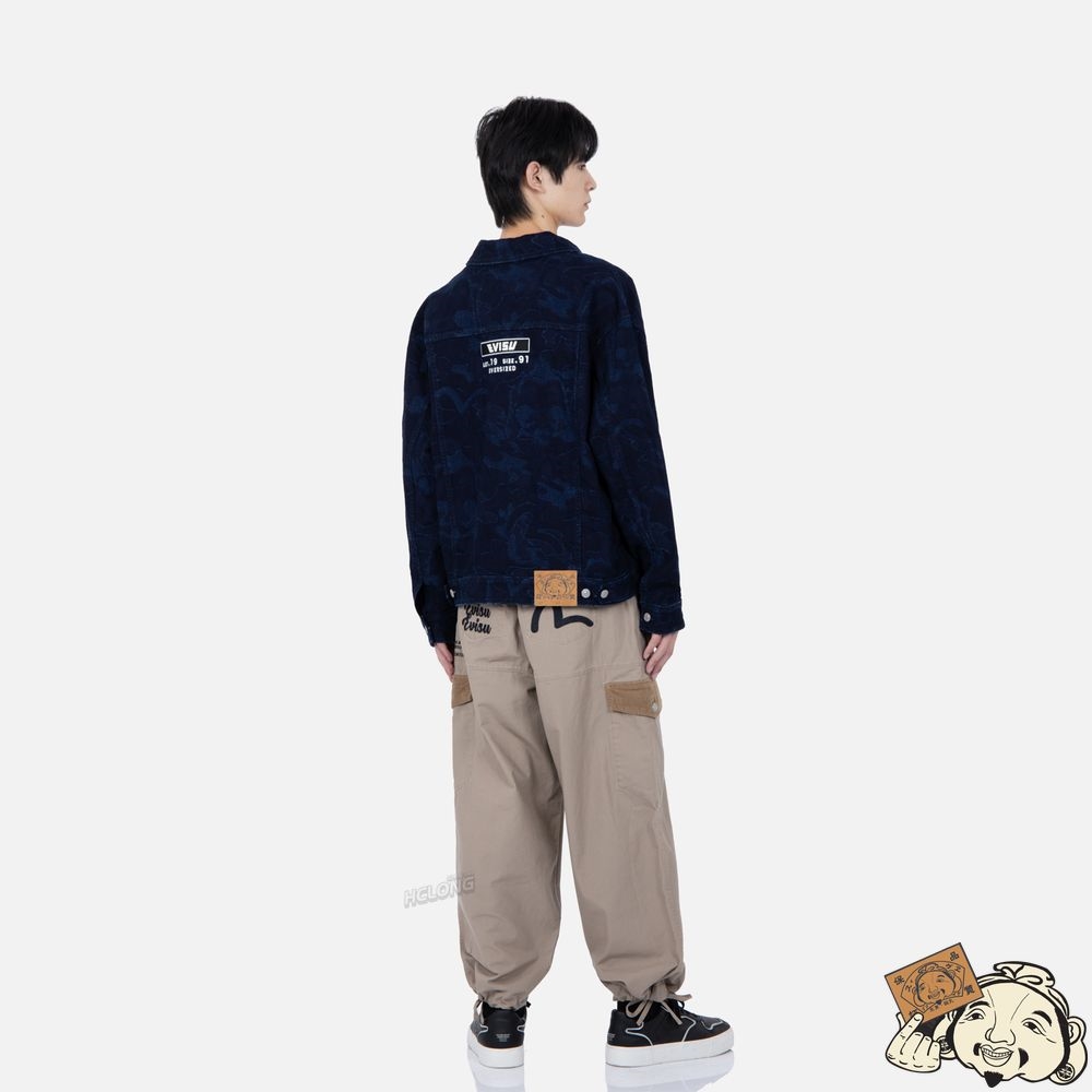 Men Evisu Allover Camouflage Jacquard Denim Jacket Indigo | 273AJQXML