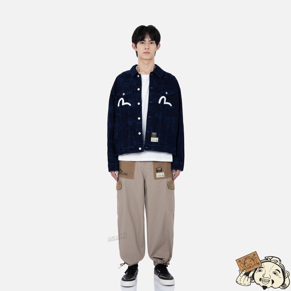 Men Evisu Allover Camouflage Jacquard Denim Jacket Indigo | 273AJQXML