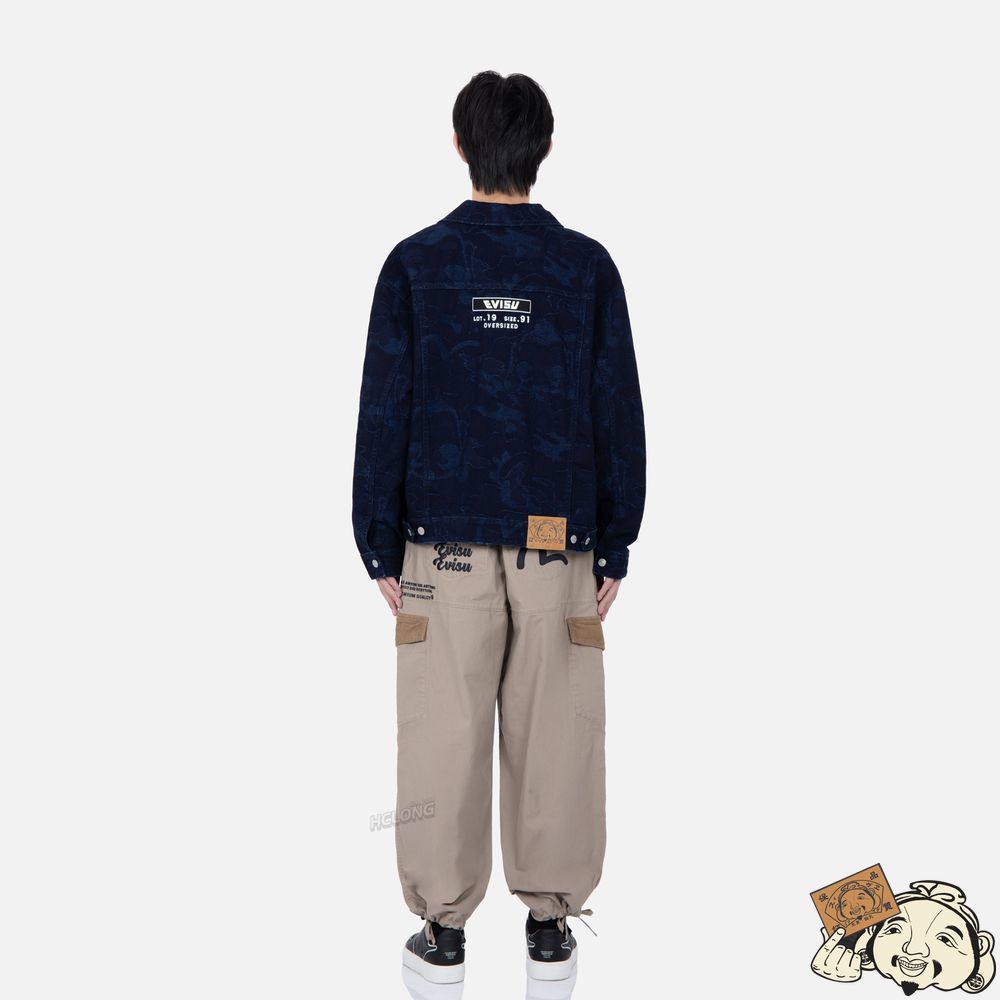 Men Evisu Allover Camouflage Jacquard Denim Jacket Indigo | 273AJQXML