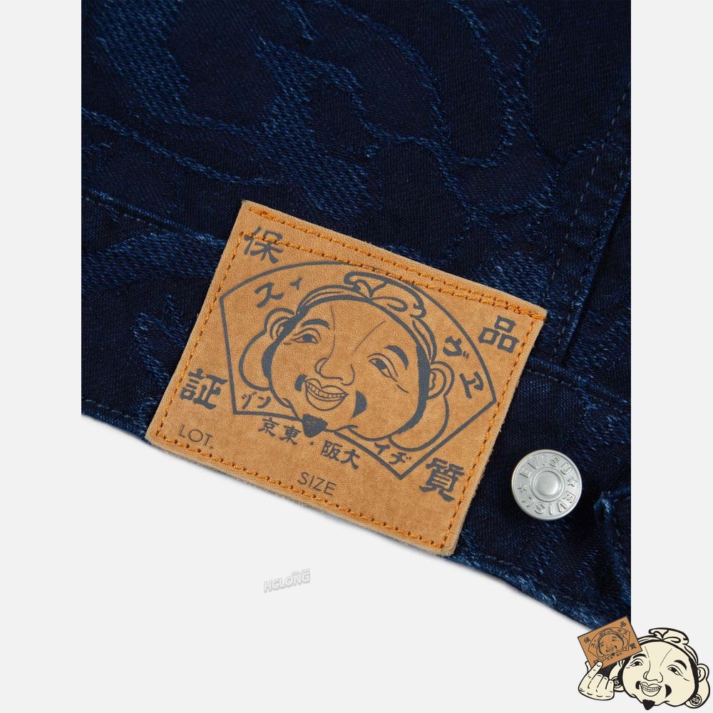 Men Evisu Allover Camouflage Jacquard Denim Jacket Indigo | 273AJQXML