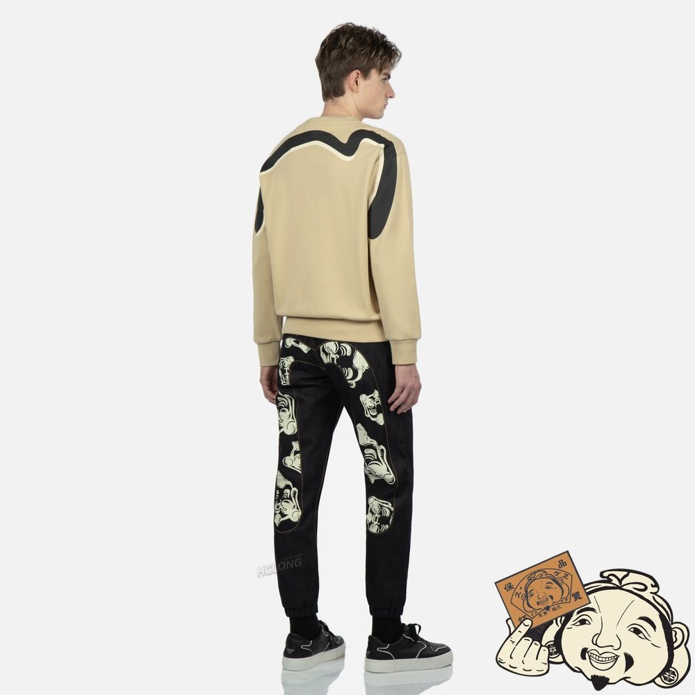 Men Evisu BRANDING JACQUARD DAICOCK INSERT DENIM JOGGER PANTS Indigo | 485OQAILW
