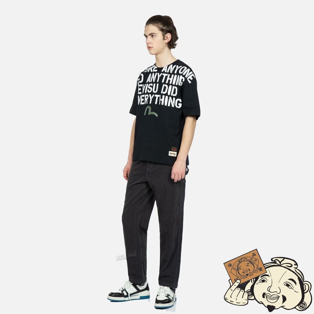 Men Evisu BRAND MOTTO AND SEAGULL PRINT T-SHIRT Noir | 517PSMUEA