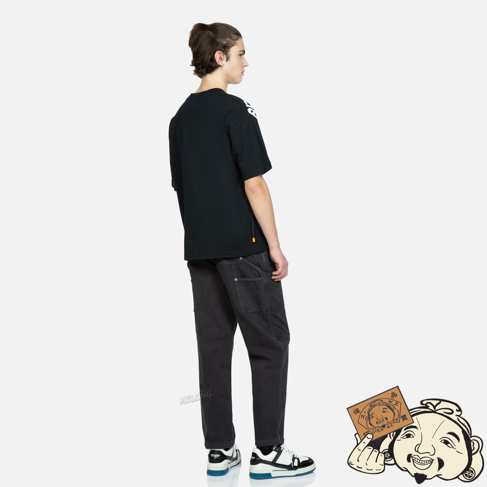 Men Evisu BRAND MOTTO AND SEAGULL PRINT T-SHIRT Noir | 517PSMUEA
