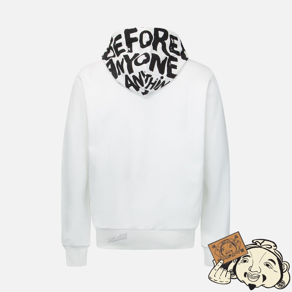 Men Evisu BRAND MOTTO PRINT HOODED SWEATSHIRT Blanche | 246EQZHMB