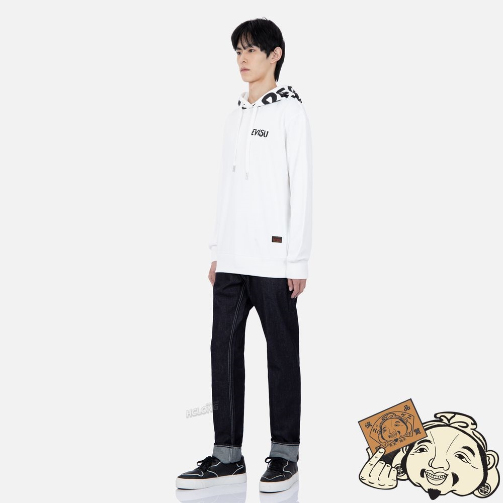 Men Evisu BRAND MOTTO PRINT HOODED SWEATSHIRT Blanche | 246EQZHMB