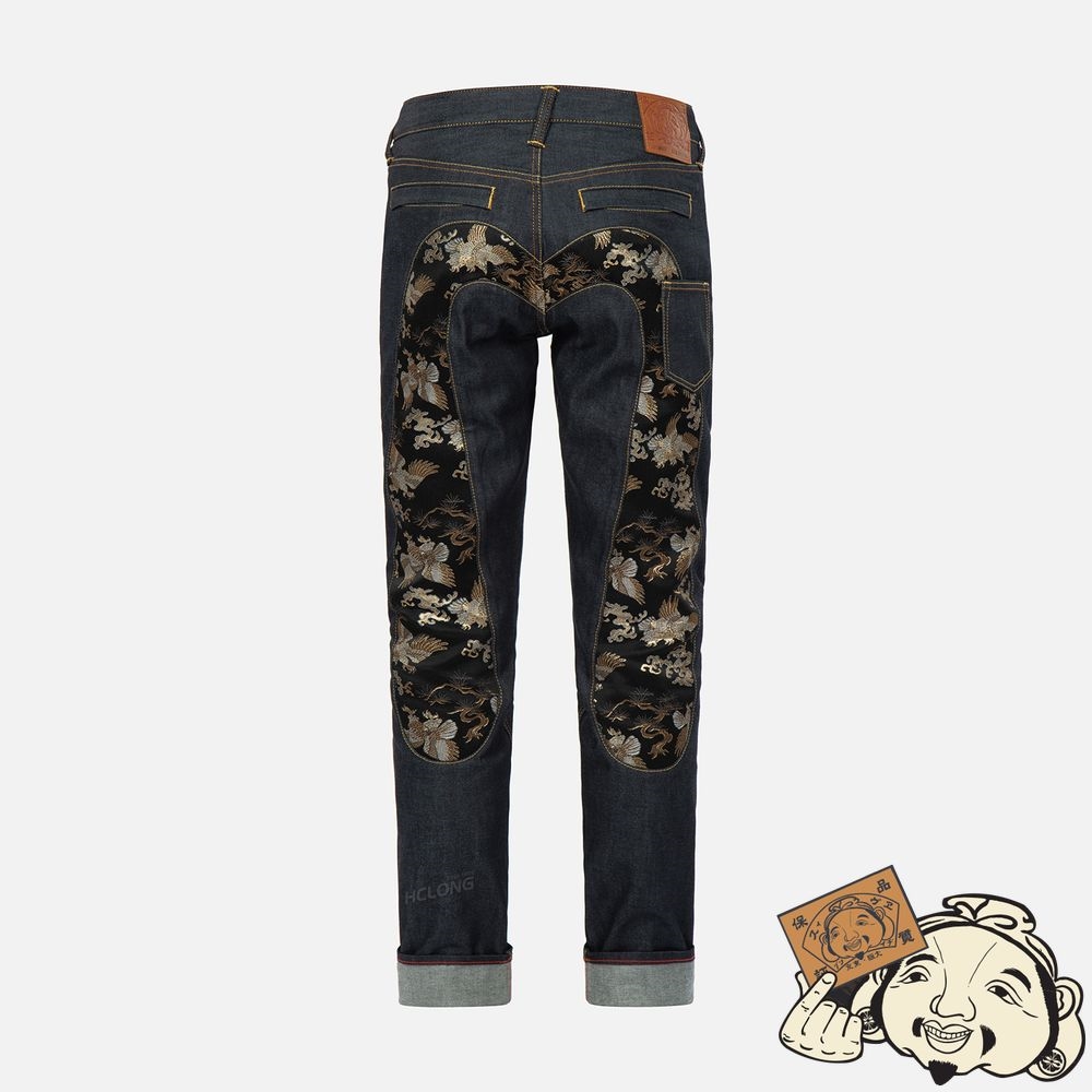 Men Evisu BROCADE DAICOCK INSERT WITH MULTI-POCKET CARROT-FIT JEANS #2017 Indigo | 937ZUAQKX