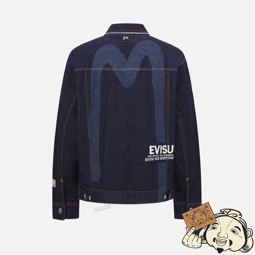 Men Evisu BRUSHSTROKE DAICOCK DISCHARGED DENIM JACKET Indigo | 428VYLQXF