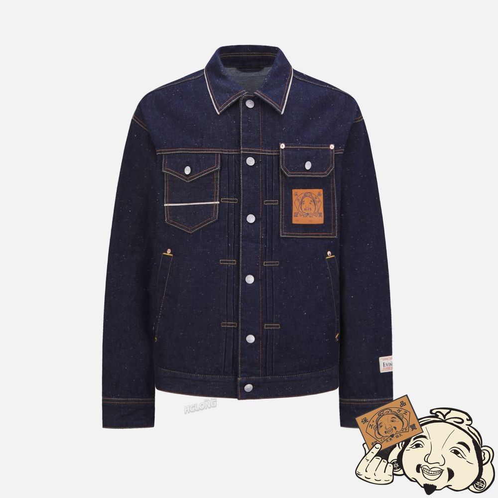 Men Evisu BRUSHSTROKE DAICOCK DISCHARGED DENIM JACKET Indigo | 428VYLQXF