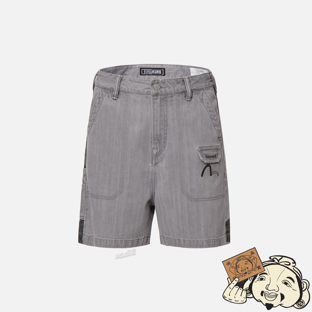 Men Evisu BRUSHSTROKE EFFECT WASHED DENIM SHORTS Grise | 395OLDYMX